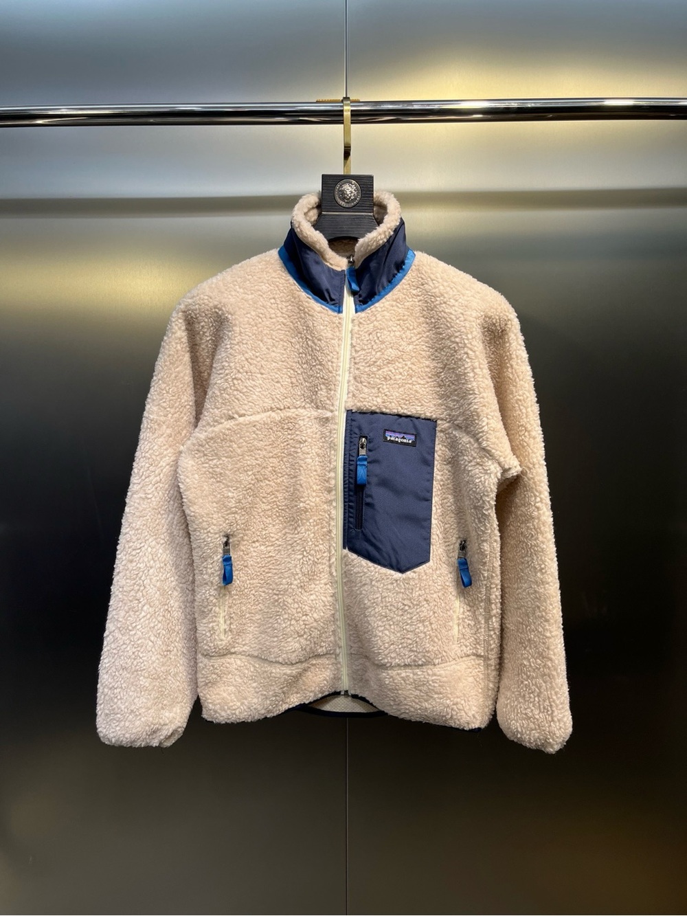 Patagonia Cream Sherpa Jacket with Navy Trim